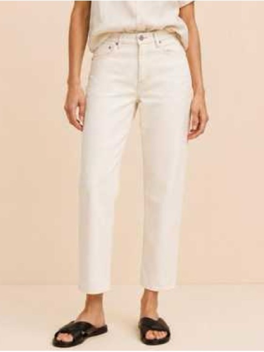 AYR The Knockout Barrel Leg Jean High Ride Cream White Size 34